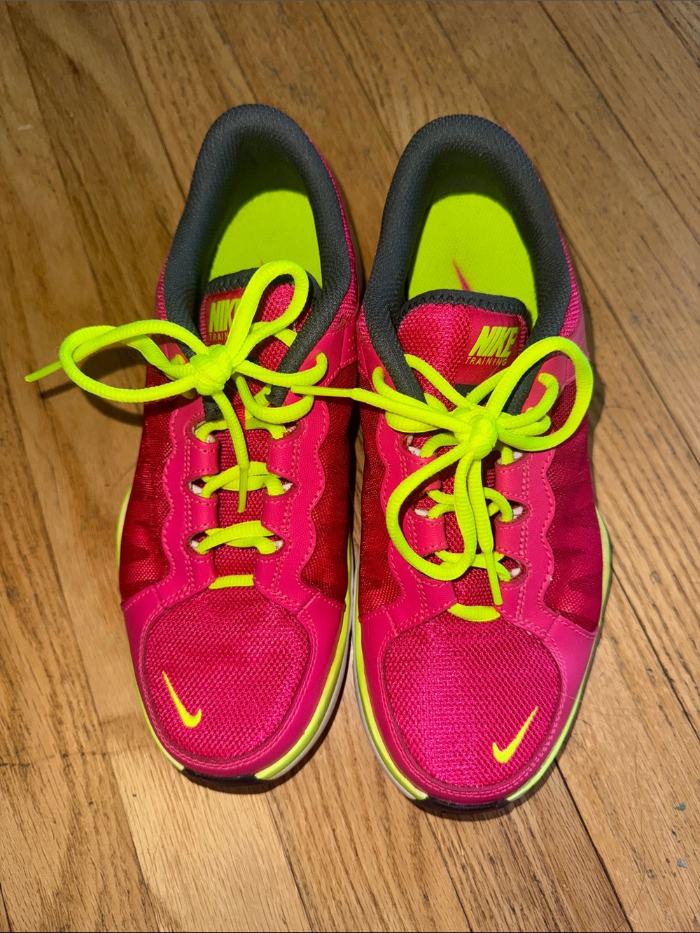 Nike Pink and Neon Yellow Athletic Shoes